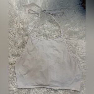 Missguided White Halter Tie Open Back Crop Top